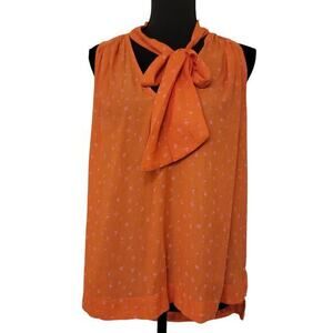 Free People Neck Bow Tie Coral Top Sz SM Orange Ditsy Print Feminine Tomato Girl